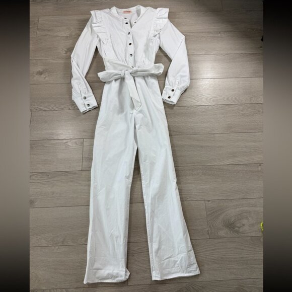 CUSTOMMADE White Ruffle Long Sleeve Cotton Jumpsuit - Picture 5 of 16